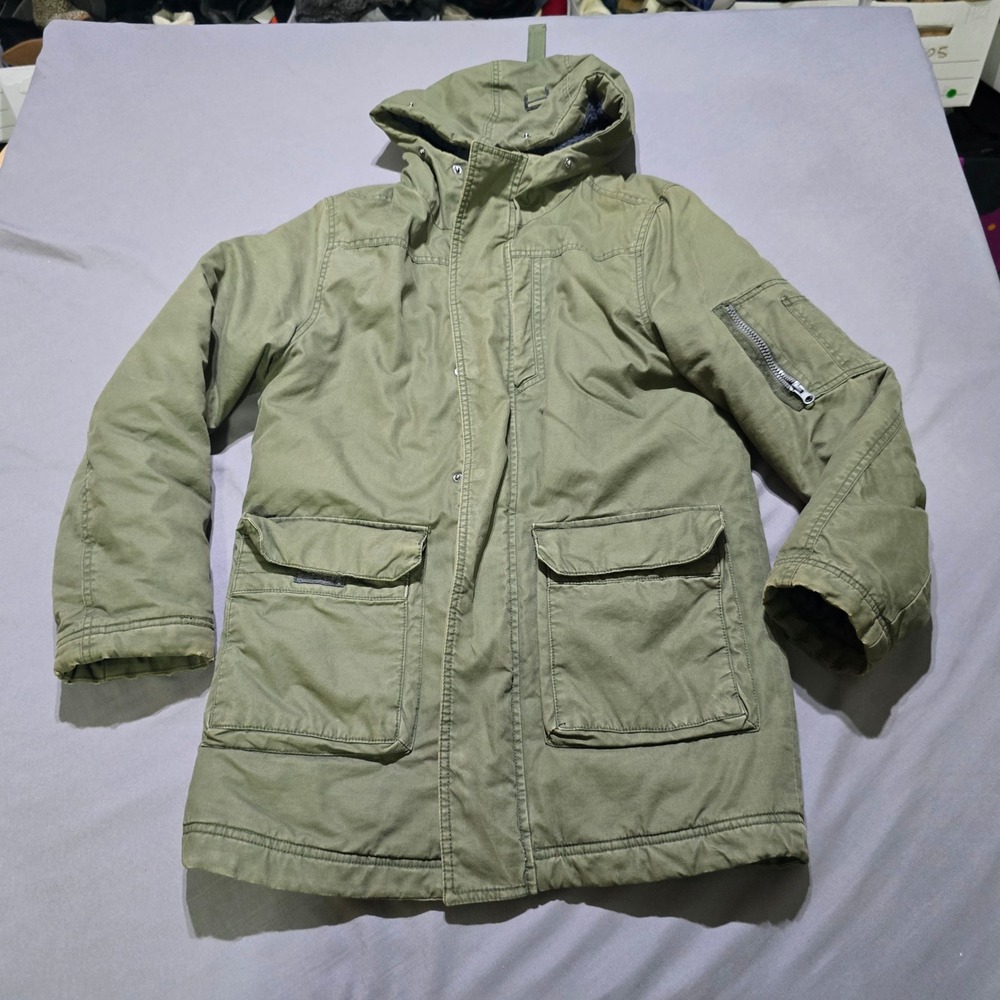 Parka Jacket Small Green Hooded Quilted Lined Cargo Utility Gorpcore Military